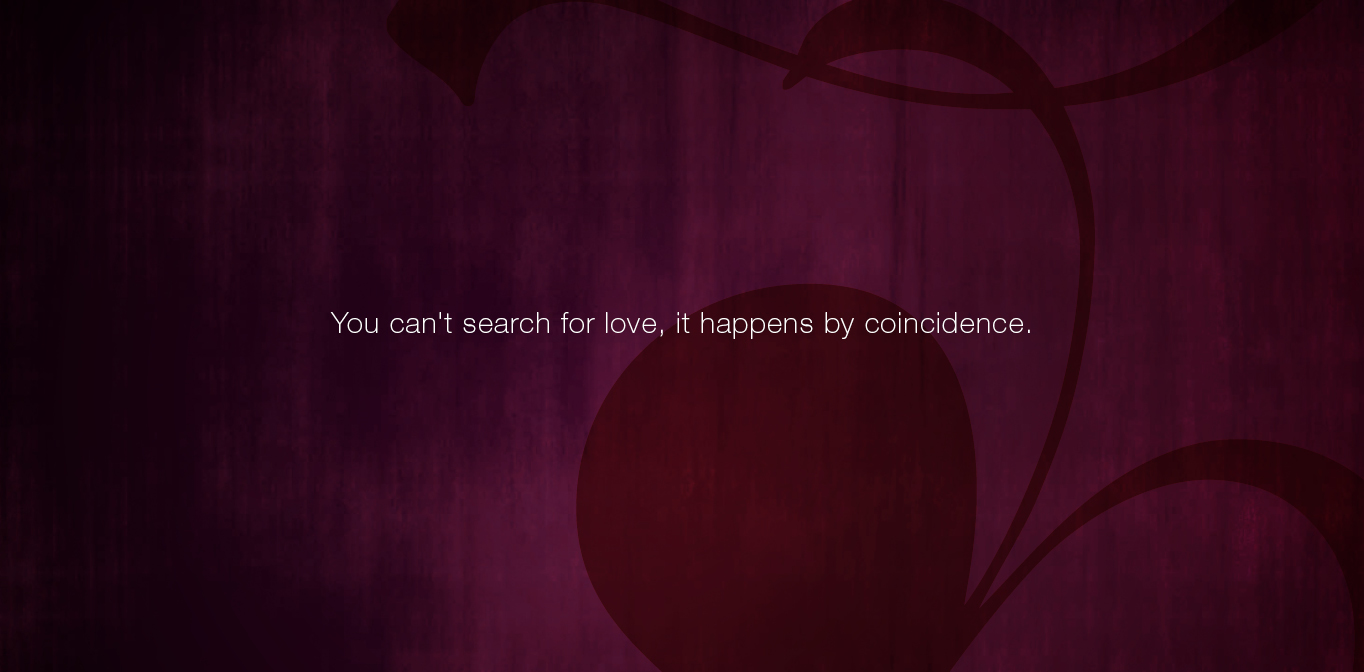 You can't search for love, it happens by coincidence